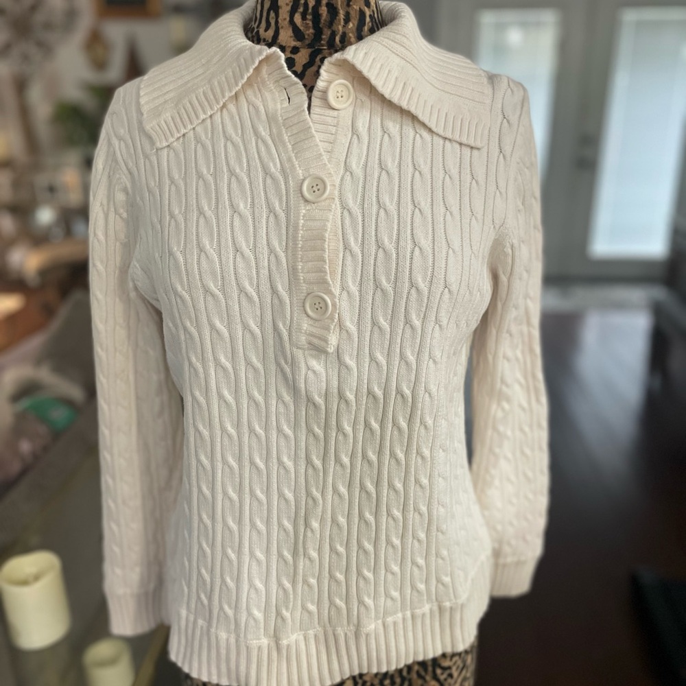 Liz Claiborne White Cable Knit Turtleneck Sweater